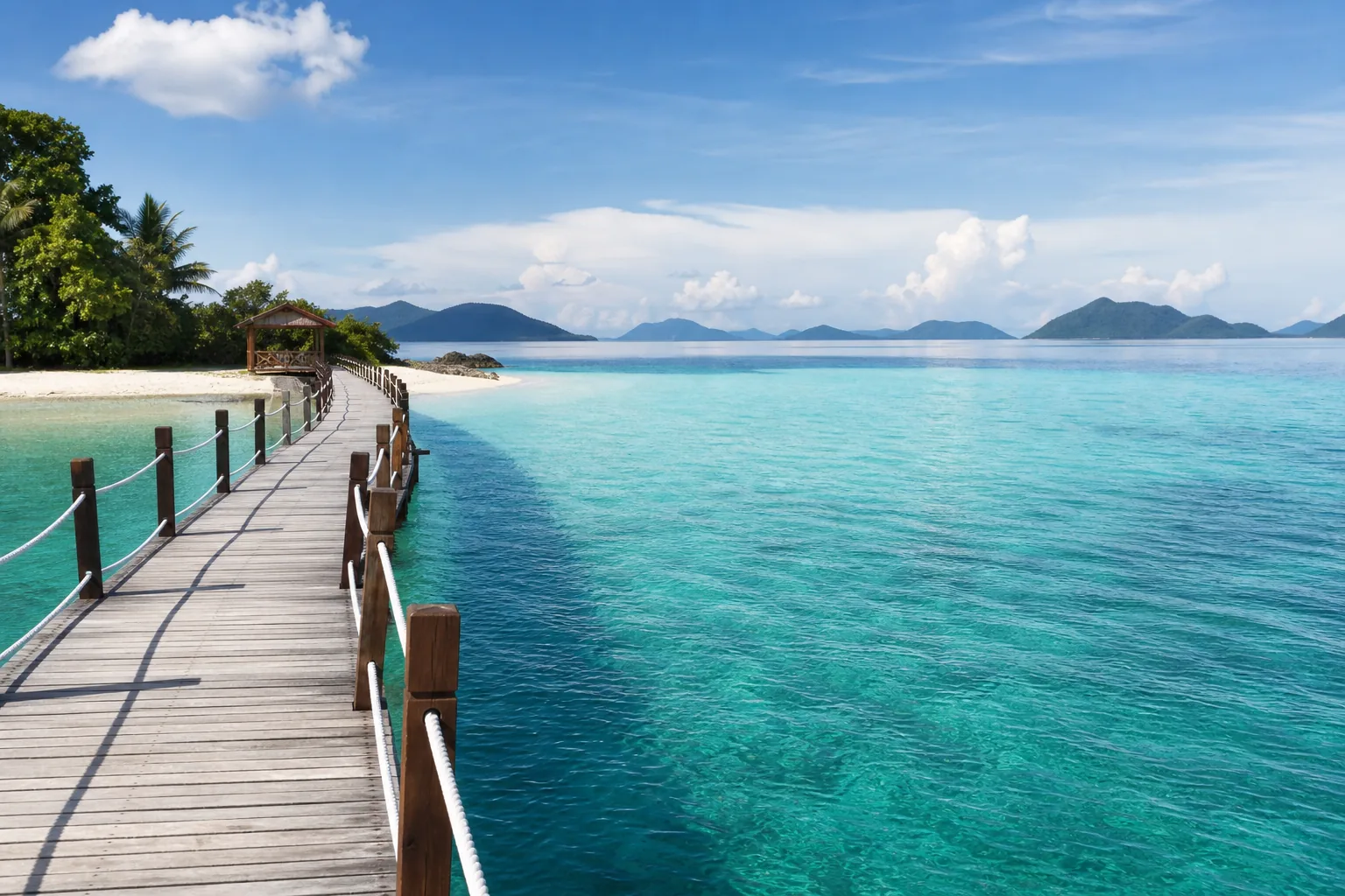 Semporna Sabah turquoise island gateway with coastal jetty and tropical water